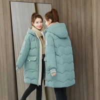 2024 Winter Women's Down Cotton Hooded Coat Jacket Long Coat Thick Warm Jacket Windproof Casual Student Coat