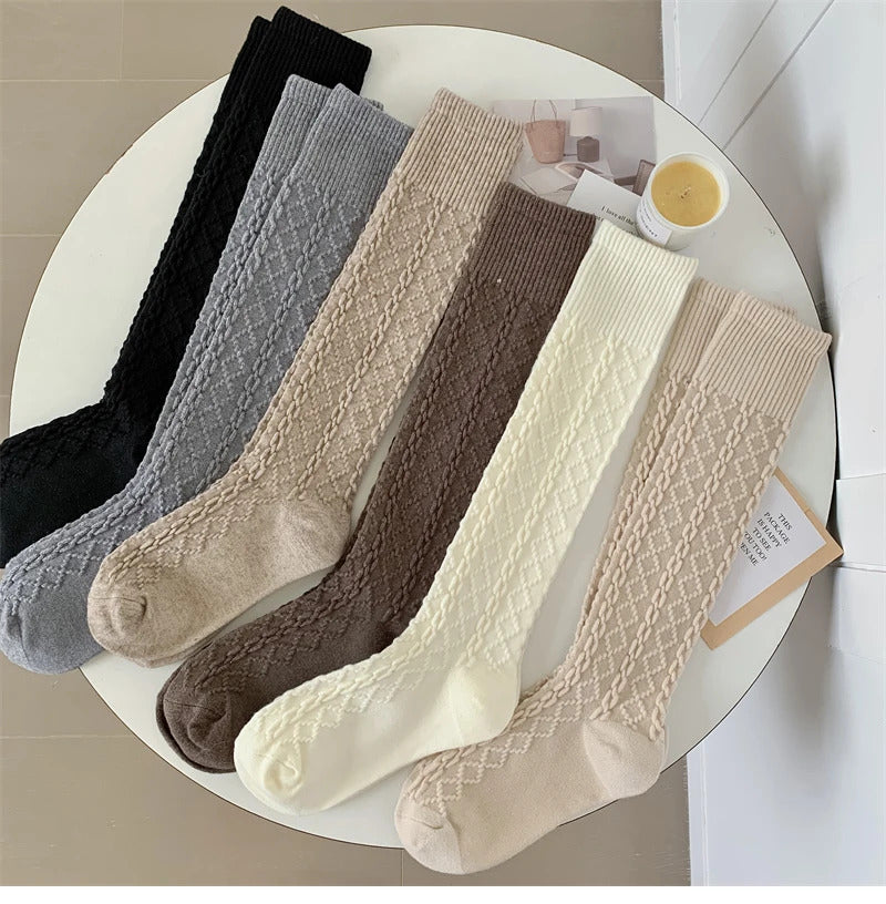 Retro Women Stockings High Quality Japanese Style New Solid Color Knee High Socks For Women Korean Style Warm Casual Long Socks