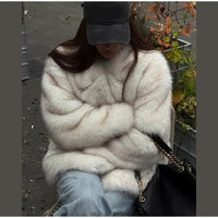 Solid Fluffy Faux Fur Women Thick Coat Fashion Warm Lapel Long Sleeve Short Jackets 2024 Winter Female Elegant Street Outerwear