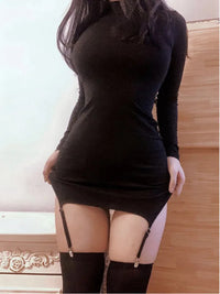 WOMENGAGA Sexy Long Sleeve Mini Dress Socks NEW High Waist Thin O Neck Elegant Fairy Women Korean Hot Sexy Dresses autumn 763G