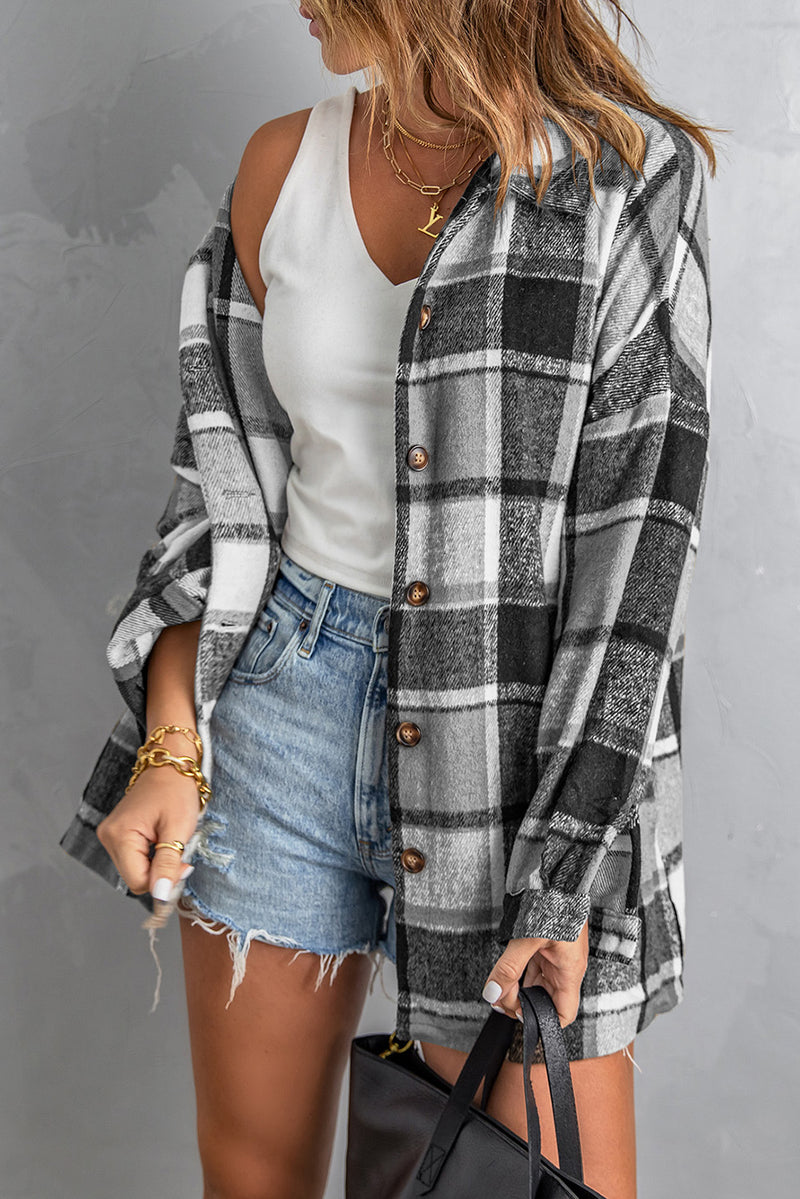 Green Plaid Print Buttoned Shirt Jacket