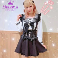 Mikumn Gothic Lolita Retro Bow Pearl Buckle Ruffles Suspender Skirts Y2k Japanese Girls Sweet Kawaii Lace A-Line Mini Skirts