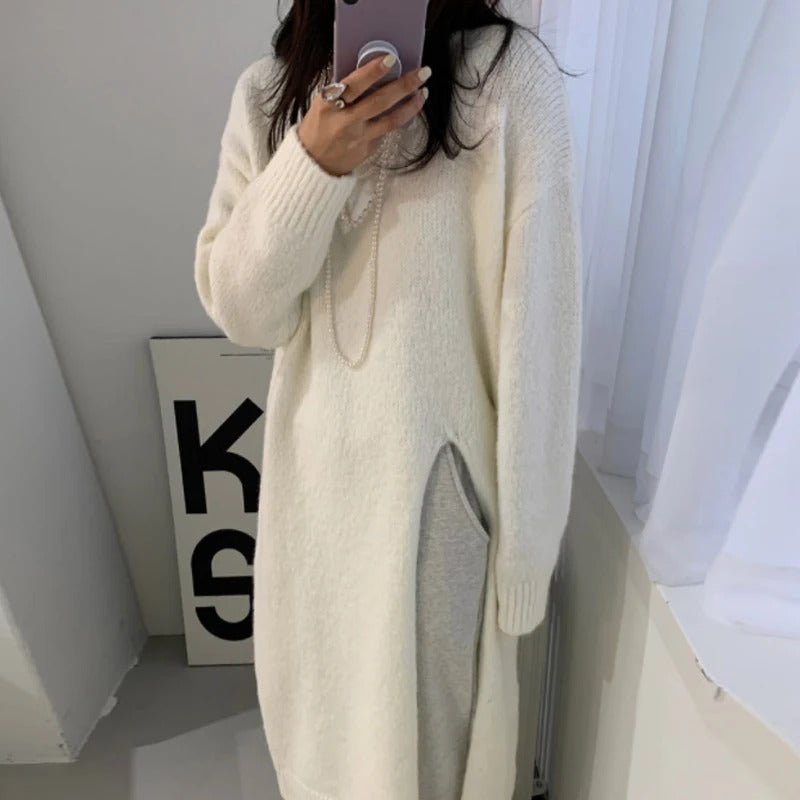 Winter Women Knitted Dress y2k V Neck Sexy Slim Elastic Oversized Basic Bodycon Sweater Dress Winter knit Autumn Warm Long Dress