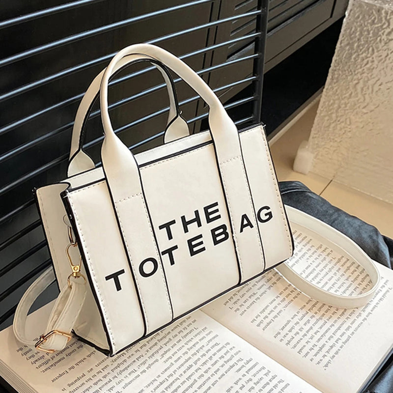 Women Tote Bag Contrast Letters Fashion Ladies Commute Bag PU Leather Portable Casual Simple Adjustable Straps Female Satchel