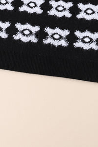 White Printed Retro Flower Pattern Knit Fuzzy Sweater