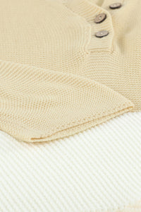 Brown Splicing Buttoned Knitted Long Sleeve Sweater