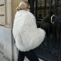 Women Fashion Solid Faux Fur Coats Autumn Elegant Warm Loose Long Sleeve Flurry Cardigan Winter Female  Thick Commute Streetwear