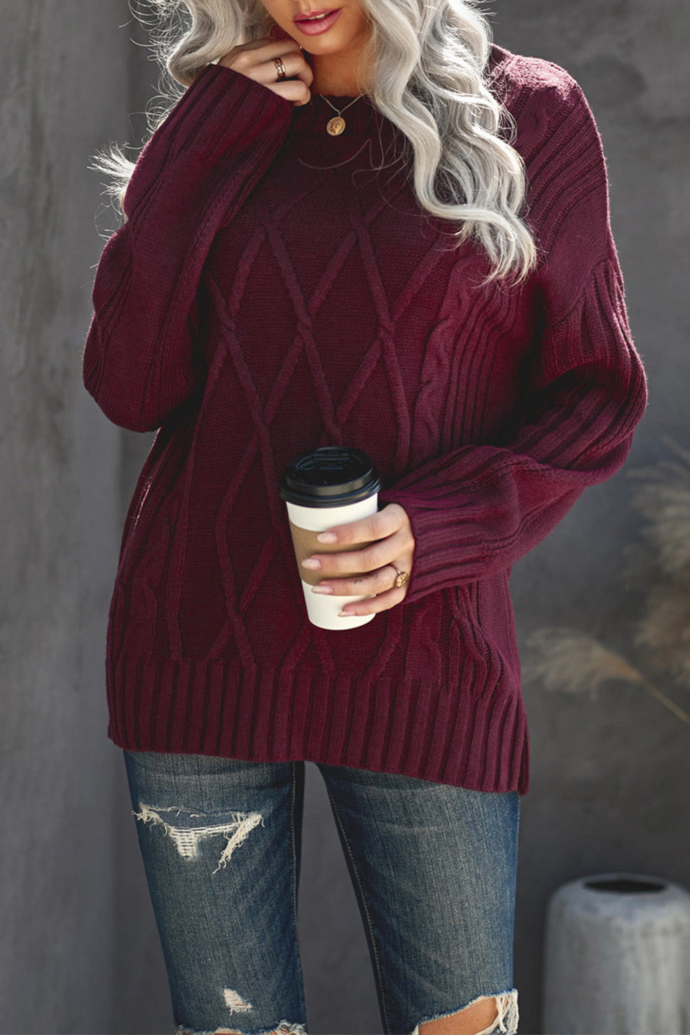 Wine Oversize Thick Pullover Sweater