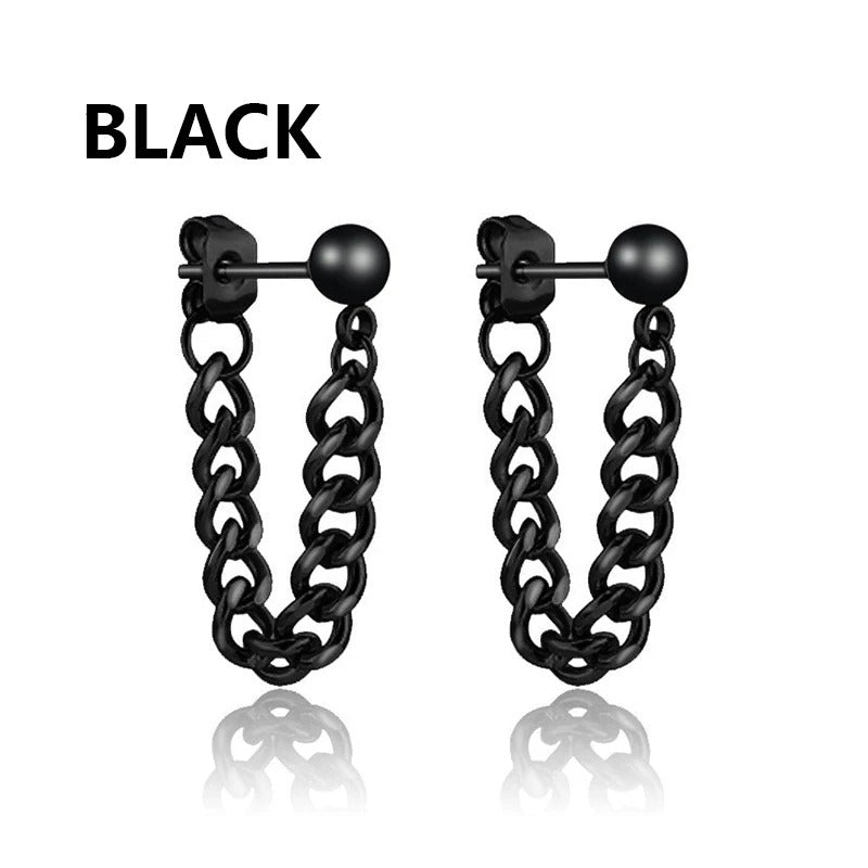 1 Pairs Punk Stainless Steel Stud Earrings Black Earrings Set For Men Women Vintage Hip Hop Piercing Ear Jewelry Accessories