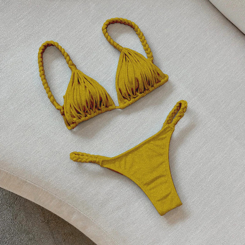 2024 New Bandage Stripe Brazilian Bikini Swimwear Women's Braided Rope Swimsuit Two Piece Set Female Sexy Mujer Beachwear Summer