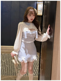 Lace Japanese Sweet Lolita Dress Women Bow Pink Kawaii Party Mini Dresses Female Blue Princess Korean Fashion Dresse Winter 2024