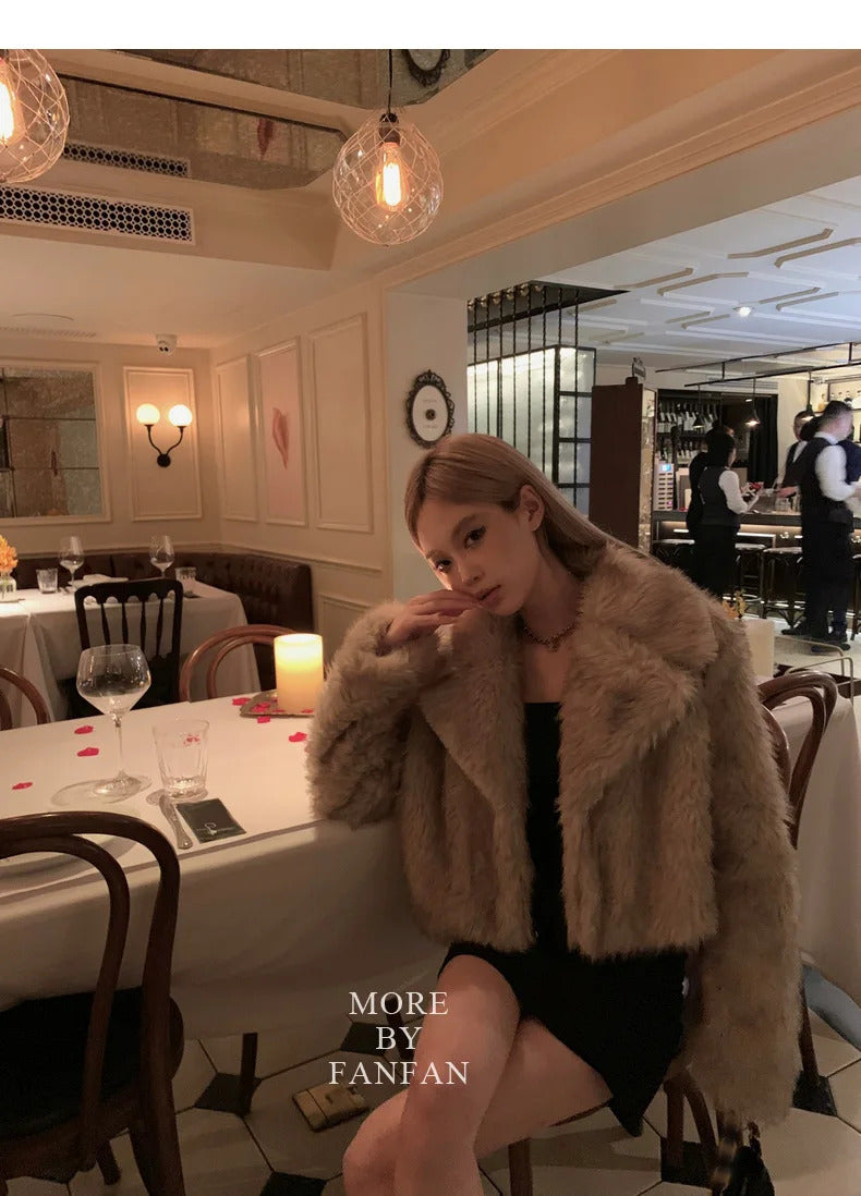 2024 Luxury Brand Autumn Winter Fur Coat Women Short Lazy Wind Fox Fur Jacket Cropped Fluffy Casaco De Pele Feminino