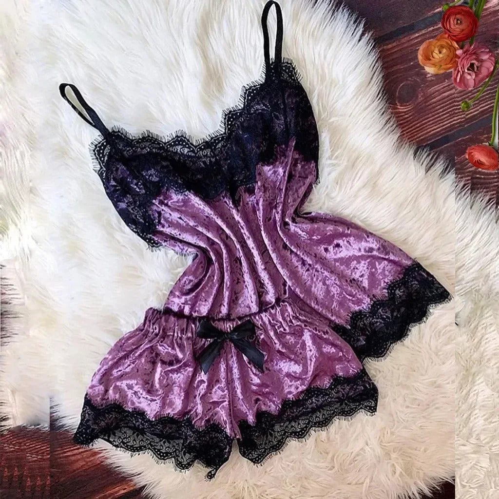 Autumn Winter Velvet Pajamas Set Women's Sexy Lingerie Sleepwear Nightwear Cute Cami Top and Shorts Pijama Sets Loungewear