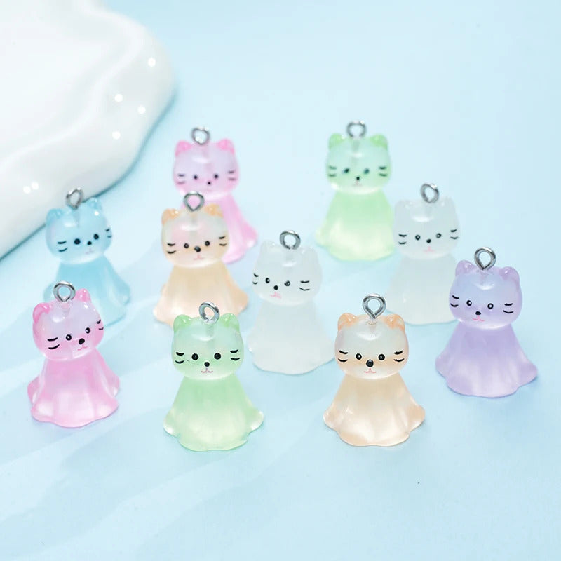 10pcs Cute Cat Face Resin Charms 3D Luminous Animal Pendants for DIY Jewelry Making Accessories Handmade Earring Necklace