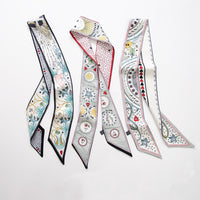 2023 French Versatile Tarot Goddess Sun Ladies 100% Twill Silk Scarf Decoration Long Strip Tie Binding Bag Ribbon