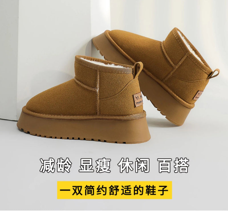 Luxury Winter Women Short Plush Warm Snow Boots Casual Shoes New Suede Fur Chelsea Ankle Boots Flats Platform Ladies Shoes