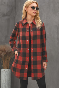 Blue Turn-down Collar Plaid Shirt Jacket