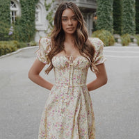 Dress Summer Fashion White Elegant Ladies Backless Clothes Puff Sleeve Floral Print Slit Long Dresses For Women New Arrival 2023