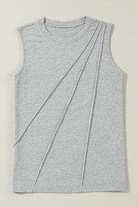 Gray Crew Neck Pleated Tank Top