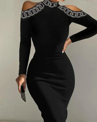 Rhinestone Contrast Mesh Long Sleeve Glitter Bodycon Dress Women Wrapped Long Dresses Slim Fit Sheath Evening Dresses Prom