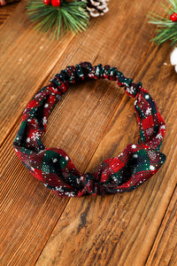 Blackish Green Christmas Plaid Snowflake Print Bow Hair Tie