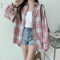 Plaid Shirt Women Autumn Long Sleeve Top Female Vintage Fashion Single Breasted Blouse Ladies Preppy Style Loose Check Shirts