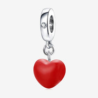 925 Sterling Silver Pendants Zircon Red Love Heart Charms Beads Fit Original Pandora Bracelet Bangles DIY Jewelry For Women