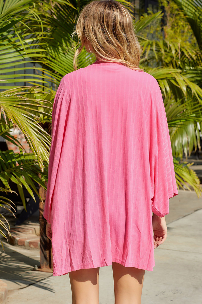 Pink Open Front Kimono Sleeves Knit Cardigan