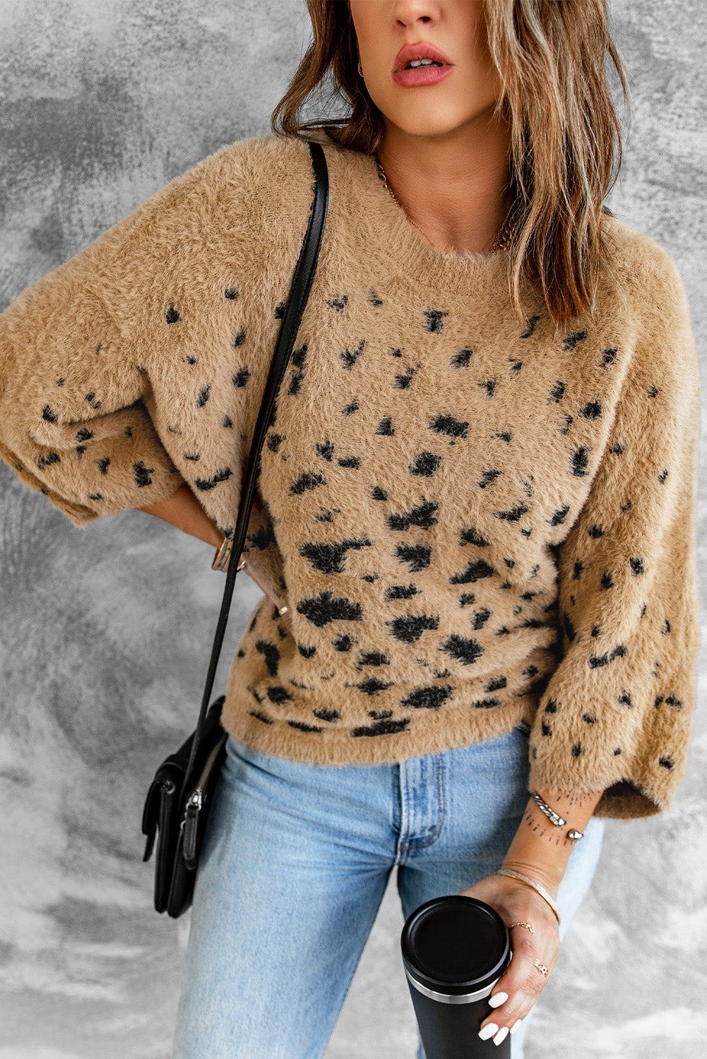 Leopard Print Drop Shoulder Loose Knitted Sweater