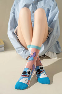 1 Pair New Design Cartoon Long Men Socks Stitch Kawaii Women Socks creative Skateboard socks Fashion knee-high Socks Size 34-42