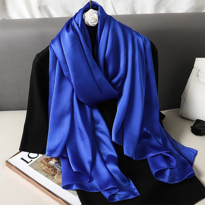 Foulard Silk Scarf Shawls Lady Bufanda Elegant Solid Scarves Women Sping Pashmina Hijab Wraps Female Beach Stoles 2024 Luxury