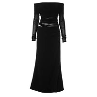 Elegant Mesh Patchwork Maxi Dress for Women Sexy Sheer Off Shoulder Slim Party Dress Autumn Fashion Long Sleeve Holidays Dress