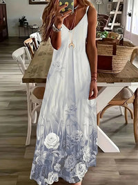 Hawaiian Vacation Travel Sexy V-neck Suspender Flower Dress Fresh Small Floral Street Fashion Sexy Party Dinner Evening Dress