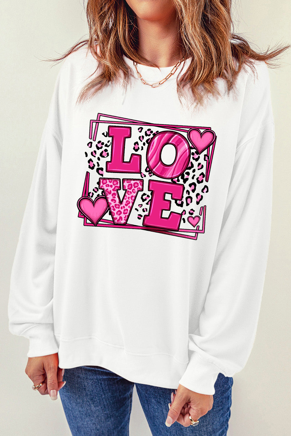 Beige Sweet LOVE Valentines Graphic Sweatshirt