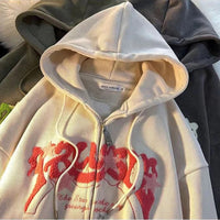 Fashion Embroidery Zip Up Hoodies Women Autumn Long Sleeve Tops Loose Hood Shirt Harajuku Y2K Clothes Female Sweatshirt Jacket