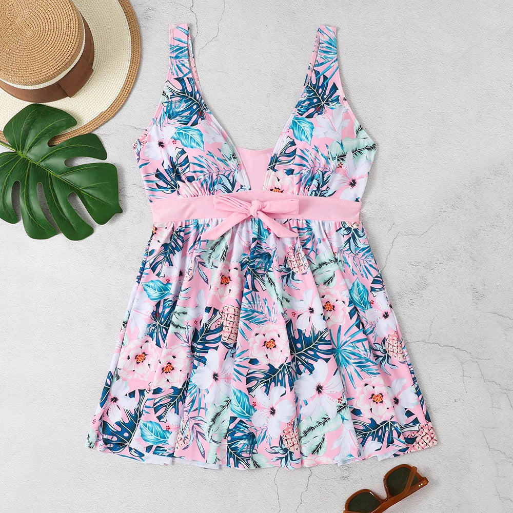 2023 Tropical Print Knot Front Swimwear Women One Piece Swimsuit Dress Bathers Bathing Swimming Swim Suit Beachwear