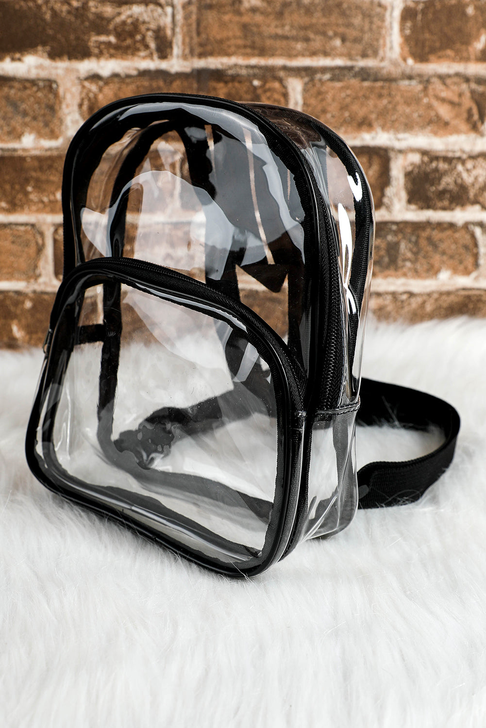 Black Contrast Edge PVC Clear Zipper Game Day Backpack