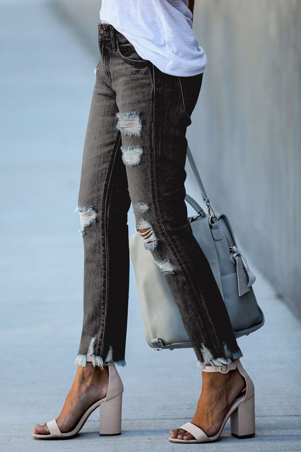 Black Distressed Boyfriend Denim Pants