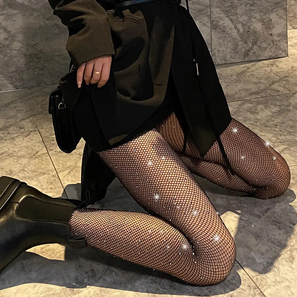 2024 Summer Fishnet Diamond Pantyhose for Women Sexy Fashion Shiny Net Tights Female Slim Rhinestone Mesh Nylon Stockings Tights