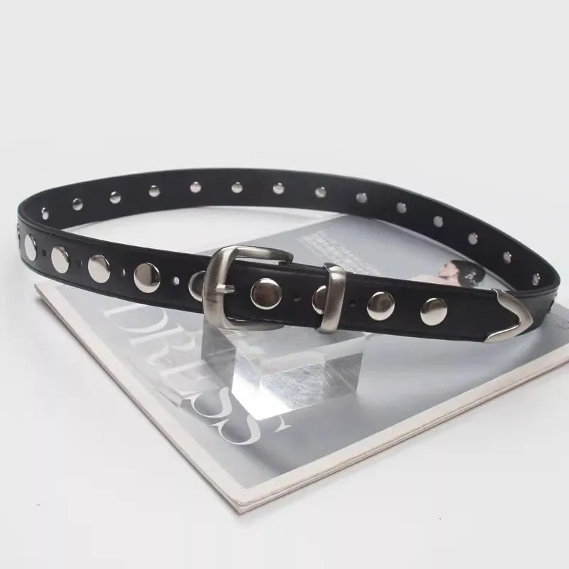 Women's Runway Fashion PU Leather Rivet Cummerbunds Female Dress Corsets Waistband Belts Decoration Narrow Belt R488