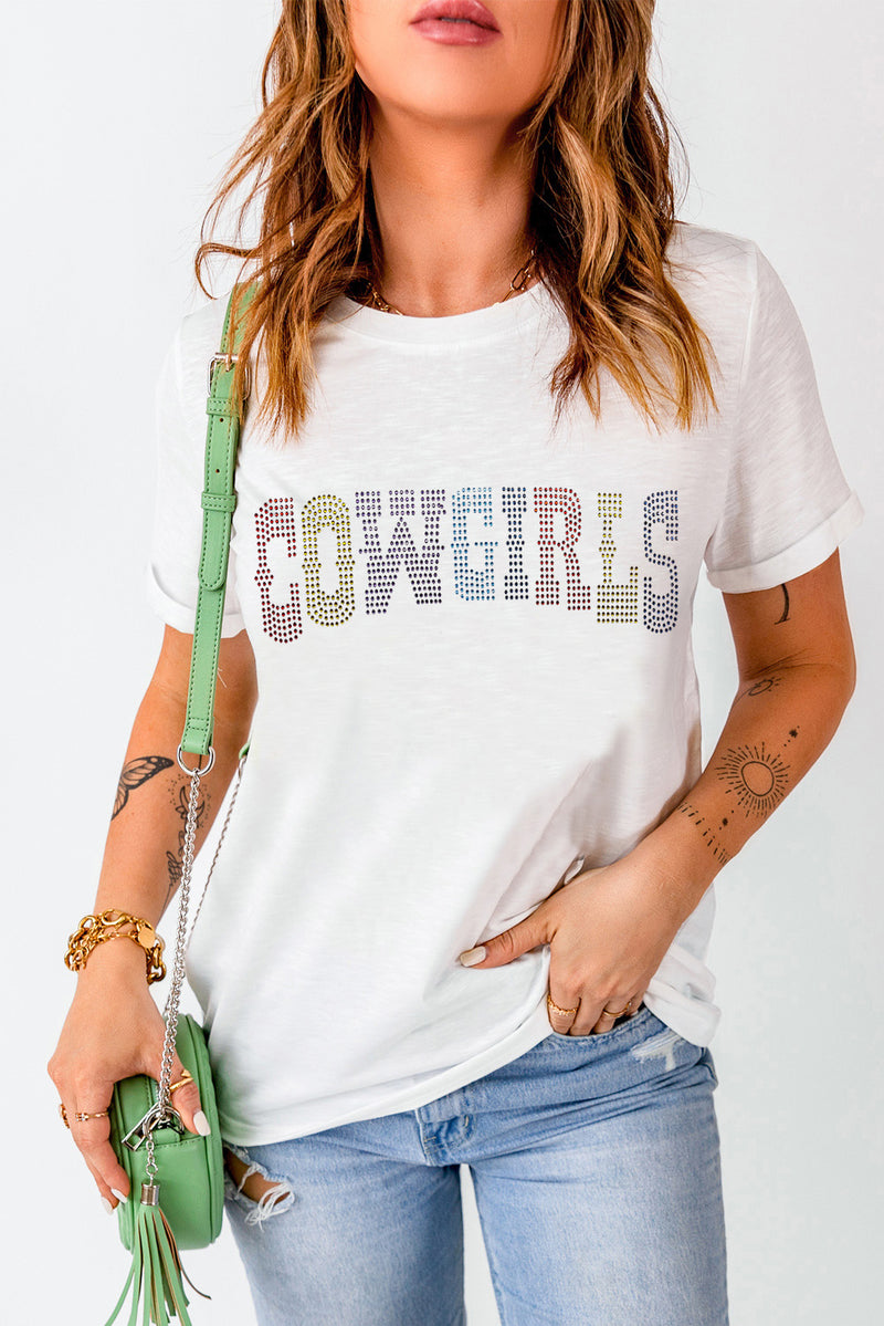 White Rhinestone Cowgirls Graphic Tee