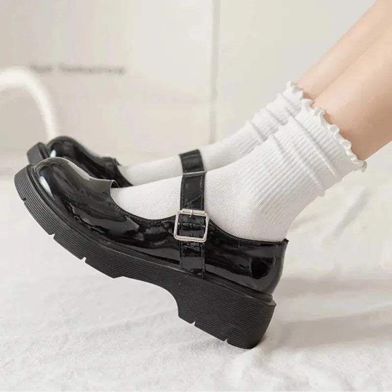 5 /10 Pairs Lot Socks for Women Ruffle Middle Tube Ankle Short Breathable Black White Set Spring Autumn