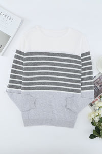 Gray Striped Colorblock Sweater