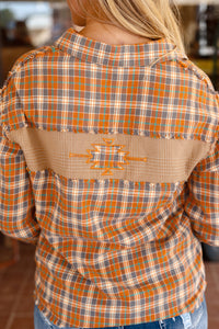 Plaid Embroidery Patch Button-Down Shacket