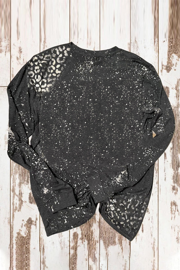 Black TOUCHDOWN Season Rugby Leopard Print Long Sleeve Top