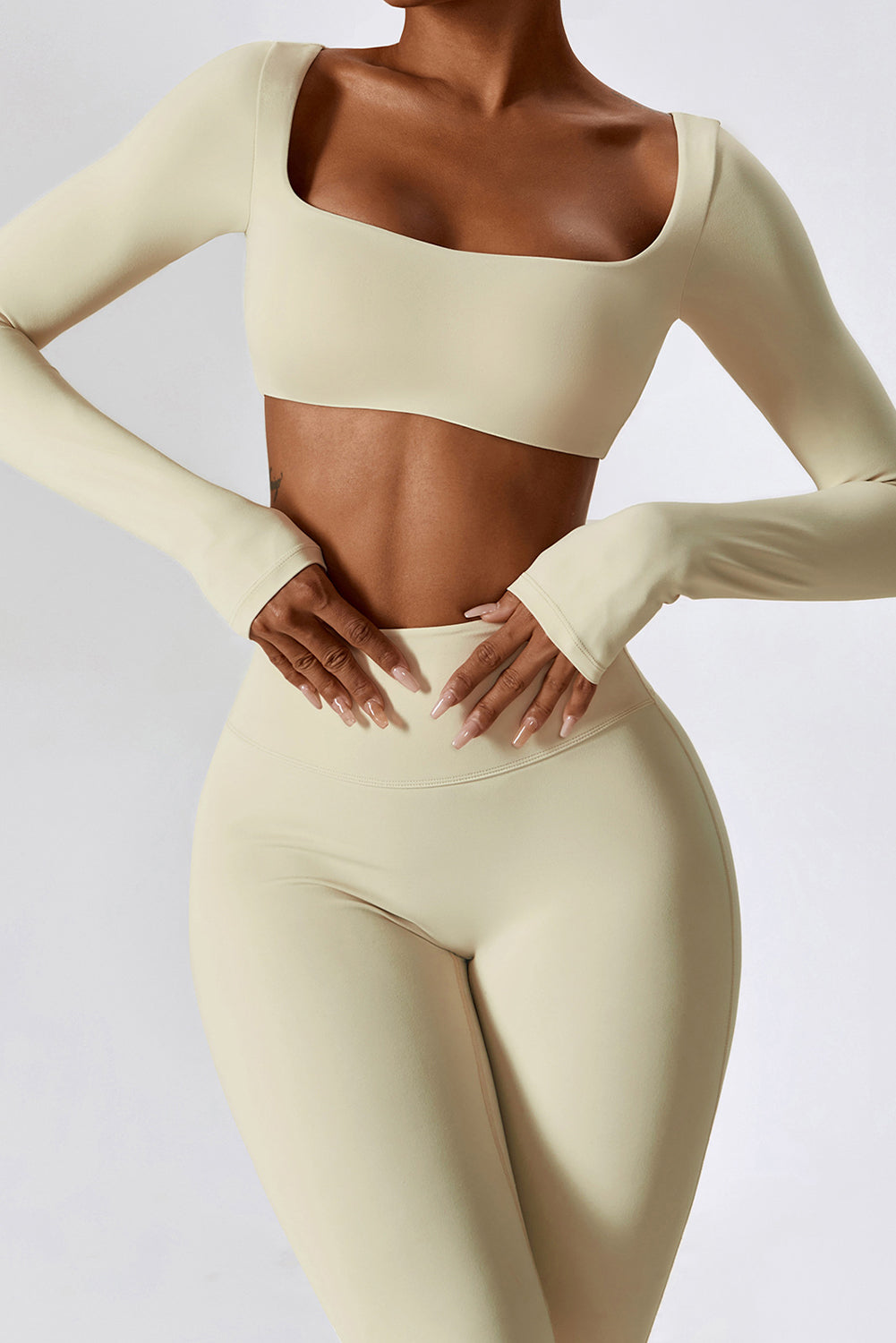 Apricot Square Neck Cropped Active Top & Pants Set