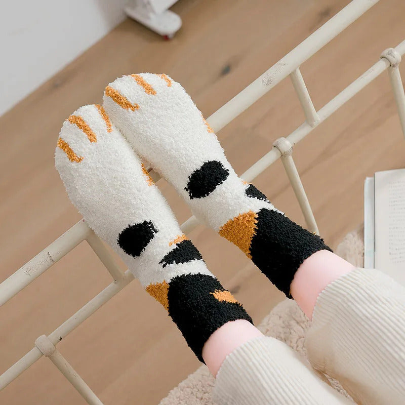 6 pairs Woman socks Set Cartoon Cute 3D Dog Cat Paw Pattern Winter Female Fleece Warm Home Floor Sleeping Thick Socks Wholesale