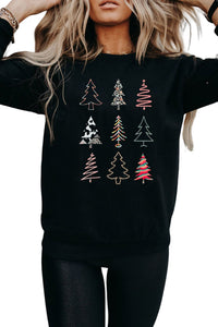 Black Christmas Tree Graphic Print Crew Neck Sweatshirt