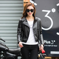 Fitaylor Spring Autumn Women Punk Leather Jacket PU Faux Leather Jackets Basic Bomber Leather Motorcycle Black Coat