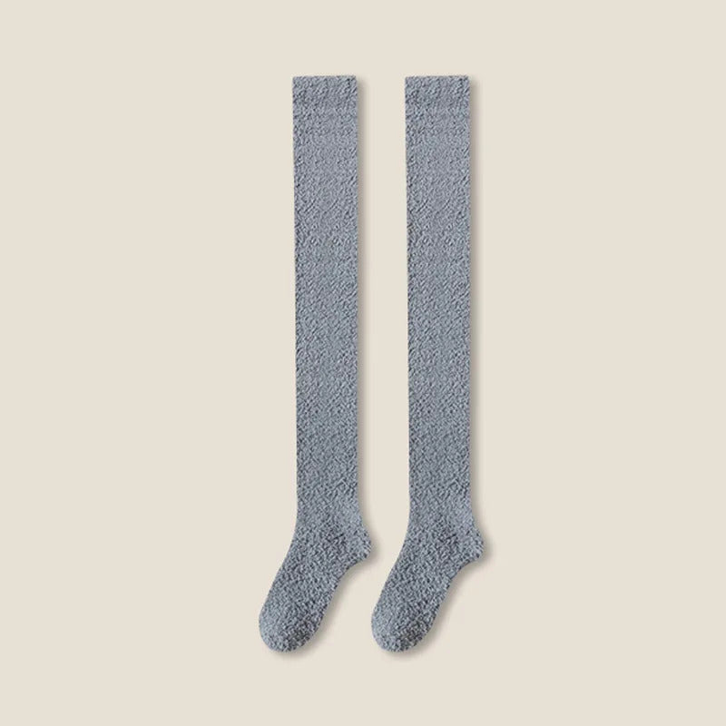 Winter Warm Coral Fleece Over-knee High Socks for Women Plush Home Sleep Floor Long Socking Jk Solid Soft Thigh High Fun Sock